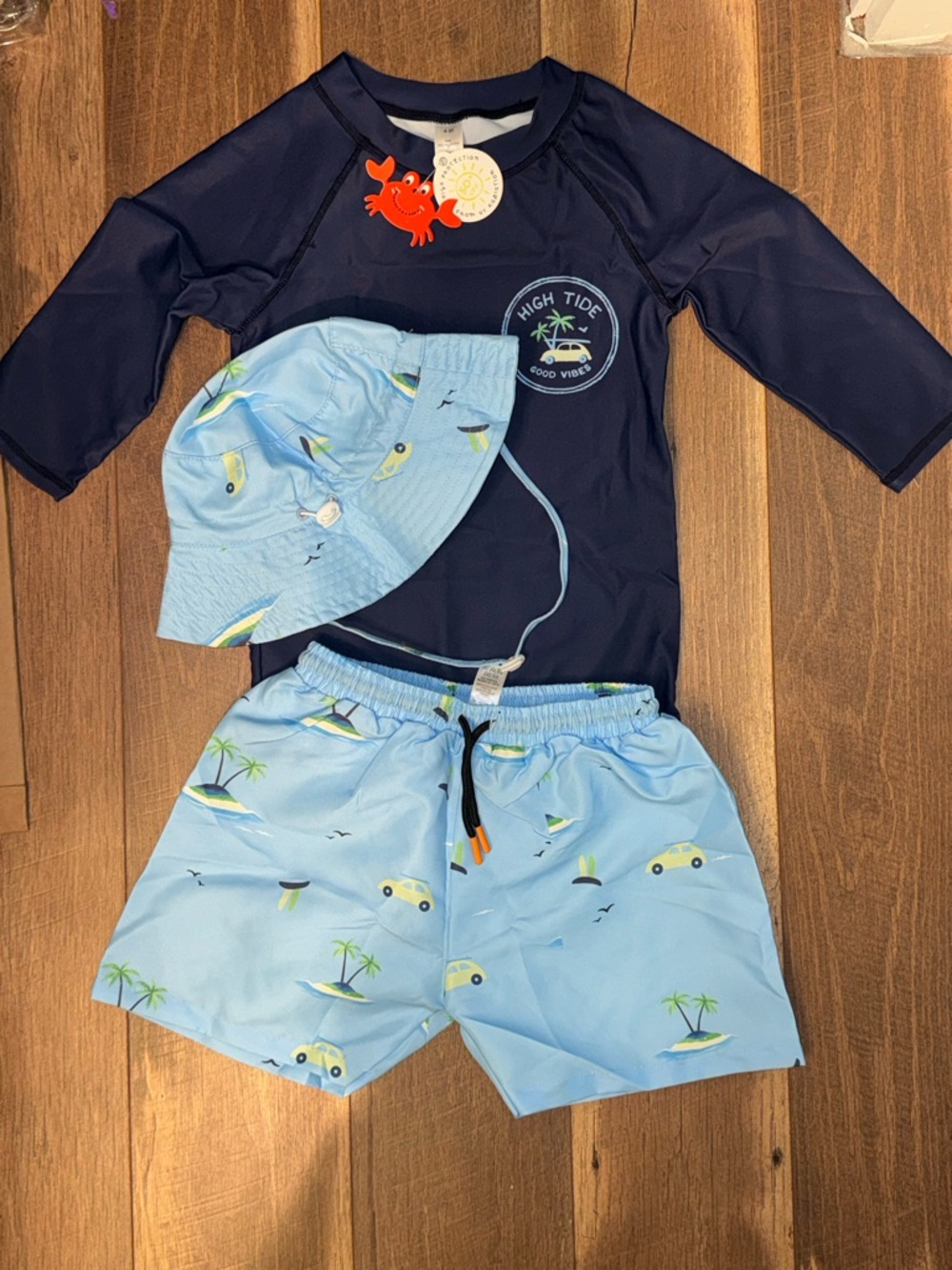 NWT 3-Piece UPF 50+ Swim Set | Rash Guard, Swim Trunks & Bucket Hat | Size 4-5T